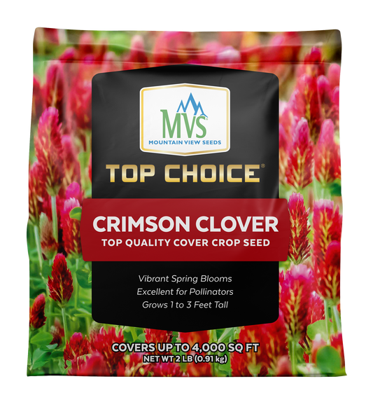 Top Choice Crimson Clover seed bag for nitrogen-fixing lawns