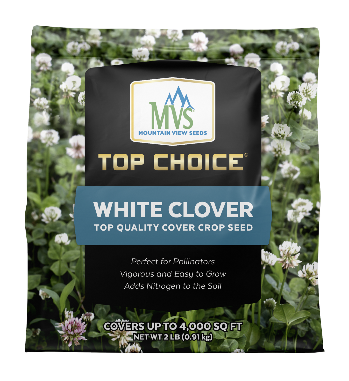 Top Choice White Clover seed bag for healthy, green fields