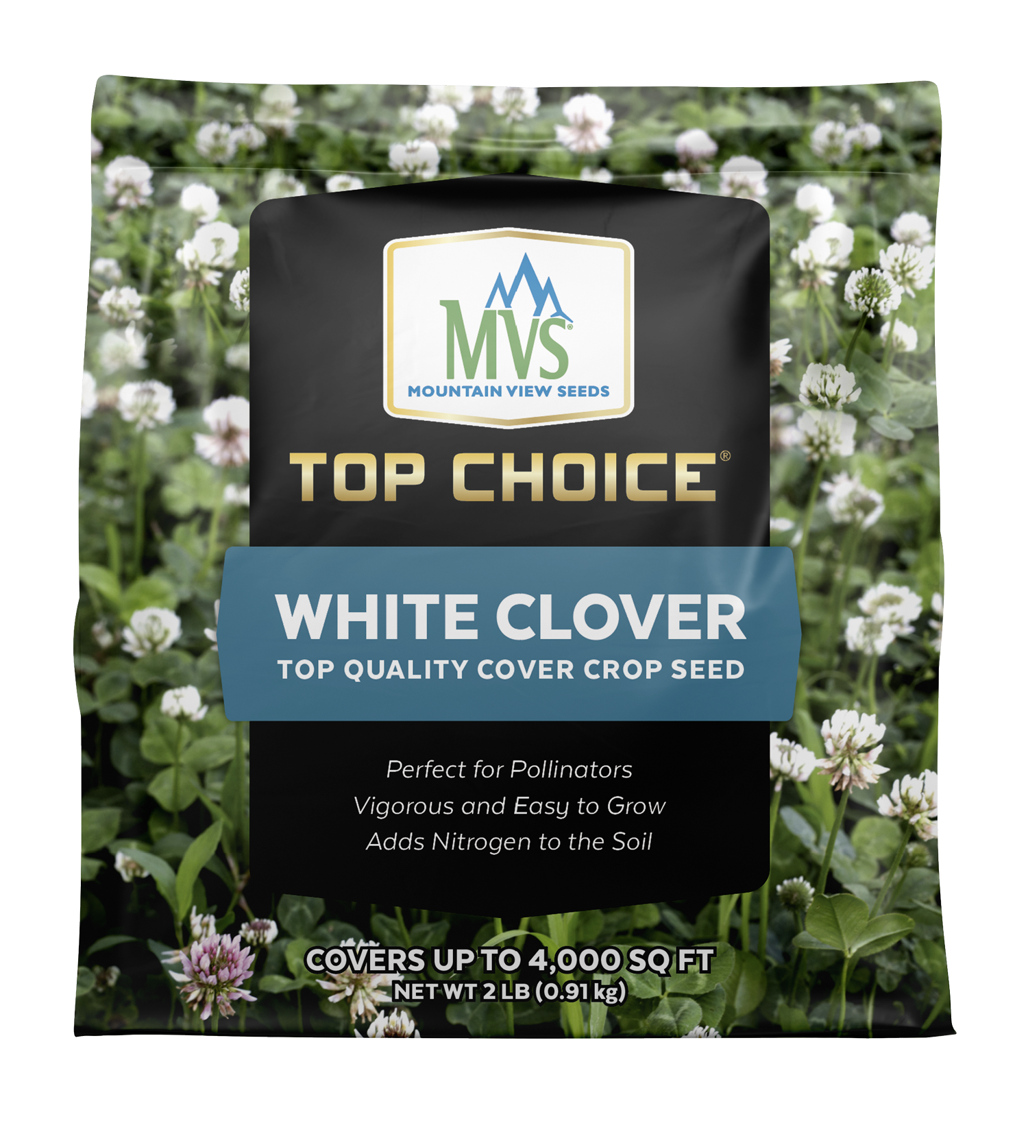 Top Choice White Clover seed bag for healthy, green fields